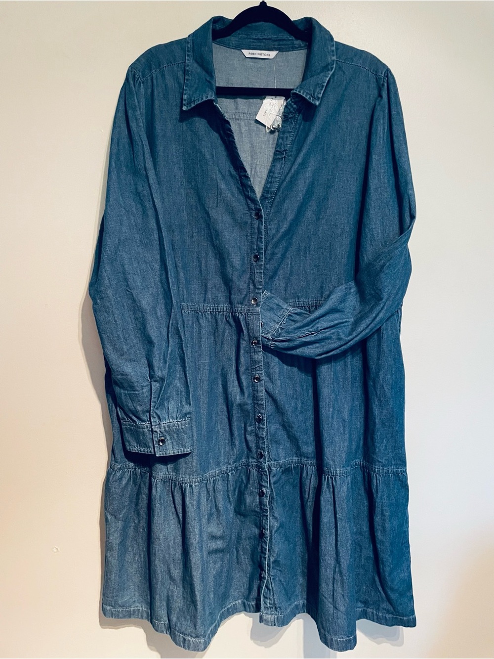 Penningtons PLUS size 24 Denim Button-Front Tiered Shirt dress NWT.